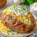 Air fry baked potato with crispy skin and fluffy center